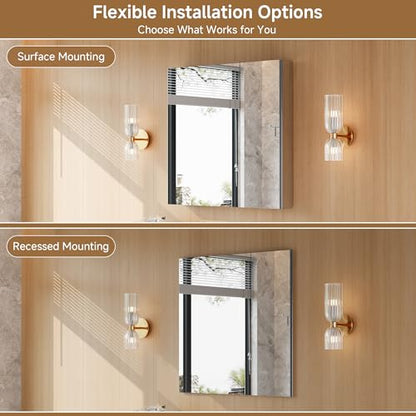 30" x 30" Bathroom Medicine Cabinet with Mirror, Recessed or Wall Mount | Medicine Cabinets with Adjustable Glass Shelves, Soft-Closed Hinge, Chrome Aluminum Frame, Reverse Installation - size: 30" x 30"