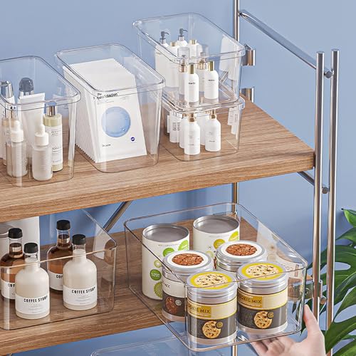 4 Large Lidded Plastic container, Clear Stackable Storage Boxes for Cabinets, Organization and Storage for Shelves Office Bathroom - size: 4Large