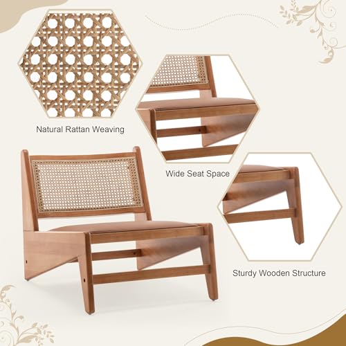 HAOBO Home Rattan Chair Mid Century Modern Accent Chair for Reading Living Room Home Bedroom