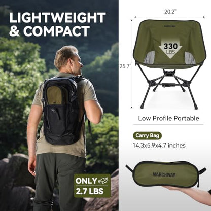 MARCHWAY Lightweight Folding Camping Chair with Spring Lock, Stable Compact Portable for Outdoor Camp, Travel, Beach, Picnic, Festival, Hiking, Backpacking (Lowback Green) - color: Lowback Green