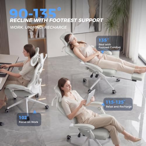 CYKOV Ergonomic Office Chair with Footrest - Adjustable Lumbar Support & Headrest, 90-135° Reclining Mesh Back Computer Chair - Home Office/Gaming, 350lbs Capacity | 4-Way Headrest (4.72" + 60°), 2-Way Lumbar (2" + 1.18"), 90-135° Recline, Breathable Mesh