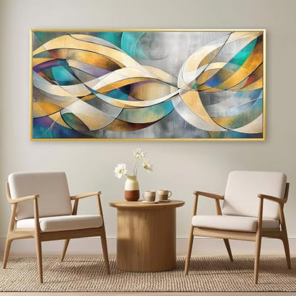 Phahey Vibrant Abstract Colorful Curve Wall Art, Framed & Ready to Hang with Hooks Intertwined Lines 20"x40" - color: Rainbow Lines, size: 100L x 50W cm