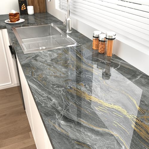 Black Gold Marble Contact Paper Peel and Stick Countertops | 15.7"×78.7" Black Marble Wallpaper Self Adhesive Countertop Contact Paper Waterproof for Cabinets Backsplash Bathroom Walls