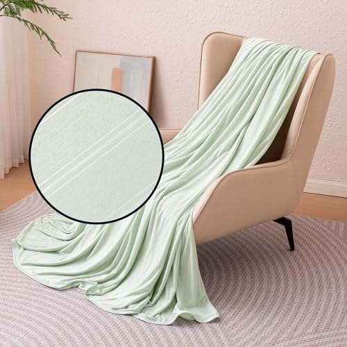 Amazon Basics Striped Cooling Blanket for Hot Sleepers, Reversible Lightweight Thin Throw Blanket for Bed, Couch and Sofa, Throw (50" x 70"), Aloe Green Striped - color: Aloe Green Striped, size: Throw
