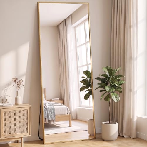 NEWBULIG Full Length Floor Mirror 68"x26", Body Standing Mirror | Wall Hanging or Leaning, Shatter-Proof Glass, Aluminum Alloy Frame with Stand, Home Decor Bedroom, Gold - color: Gold-rect, size: 68"L x 26"W