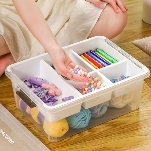 17QT Clear Plastic Craft Storage Box with Removable Tray & Lid - 2 packs | white container, art supply organizer for playdoh, sewing, beads & craft tools, space-saving stackable bins - size: 2Pack-17QT