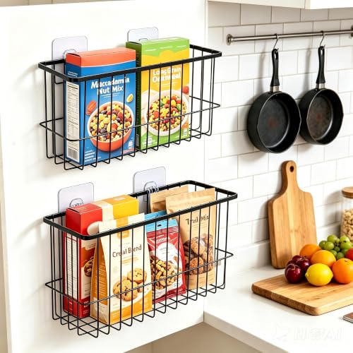 2 Pack Cabinet Door Organizer, Adhesive Wall Mounted Storage Basket for Food Container & Tumbler Lids, Kitchen Storage Organizer for Inside Cabinet Doors, Pantry, Bathroom, Refrigerator & RV - color: Black