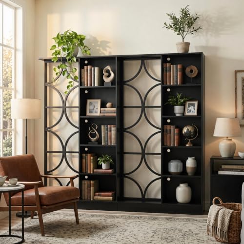 Tribesigns 2PCS Wall Room Divider, Freestanding Wall Partition with Shelves | 71" Modern Entrance Hall Partition with LED Light, Geometric Frame Design for Living Room Separation, Home & Office, Black