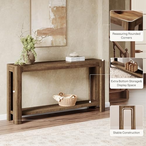 Tribesigns 63 Inch Entryway Console Table, 2-Tier Farmhouse Narrow Sofa Table Behind Couch, Accent Entrance Console Furniture for Entryway, Foyer, Hallway, Rustic Brown - color: Rustic Brown