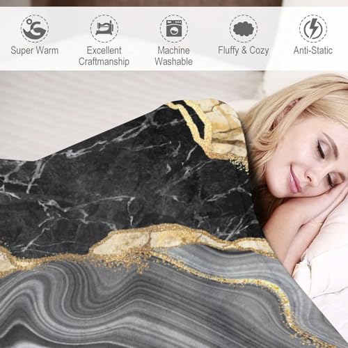Black Gold Marble Throw Blanket Modern Abstract Art Pattern Soft Lightweight Warm Plush Blankets for Sofa Bedroom 40"x50" - color: Marble-4, size: 40"x50"