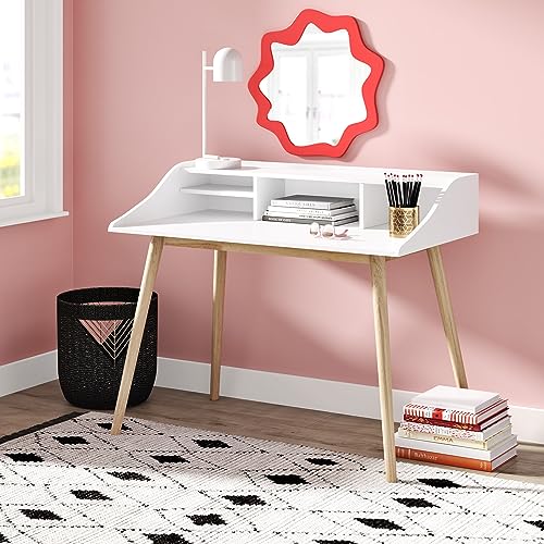 Alton Writing Computer Desk with Shelves, Retro Laptop Workstation for Home Office, Bedroom or Small Spaces