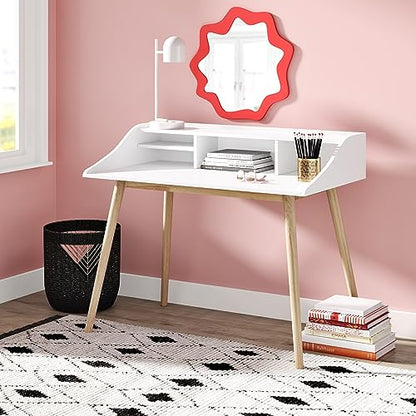 Alton Writing Computer Desk with Shelves, Retro Laptop Workstation for Home Office, Bedroom or Small Spaces