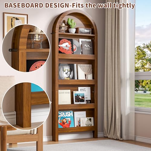 Narrow Tall Wall Mounted Bookshelf for Living Room Bedroom (Brown) - color: Brown