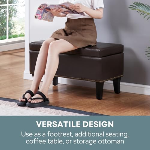 Convenience Concepts Designs4Comfort Winslow Storage Ottoman Bench 32" - Transitional Upholstered Footstool & Seat, for Living Room, Entryway, Hallway, & Bedroom, Espresso Vegan Leather - color: Espresso