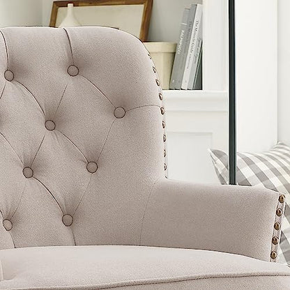 Rosevara Ember Accent Chairs,Mid Century Modern Armchair for Living Room with Ottoman Comfy Seat,Tub Sofa for Bedroom Reading Room, Pearl Beige Velvet - color: Pearl Beige Velvet