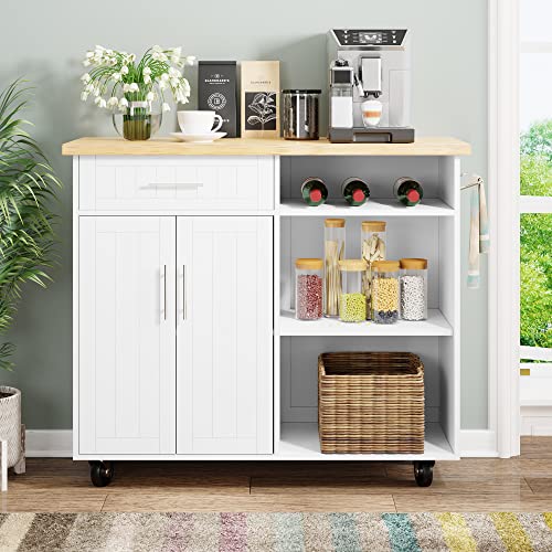 Shintenchi Kitchen Island Cart with Storage,Rolling Kitchen Island Side Table on Wheels with Large Worktop,Storage Cabinet,Towel Rack and Drawers for Kitchen,Dinning Room,Black - color: White-40 Inch