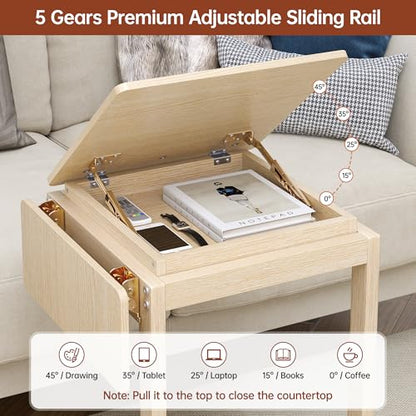 C Shaped End Table, Rolling Side Table with 4-Way Convertible Desktop, Wooden C Table with Multi-Functional Folding Tray, Side Table for Couch, Living Room, Bedroom, White Oak - color: Oak