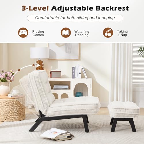 ANJ Accent Chair with Ottoman Adjustable Backrest, Beige Living Room Chair Tufted Upholstered Lounge Chair with Footrest Set, Modern Chair Cozy Reclining Chair for Reading Room Bedroom - color: Beige, size: 1