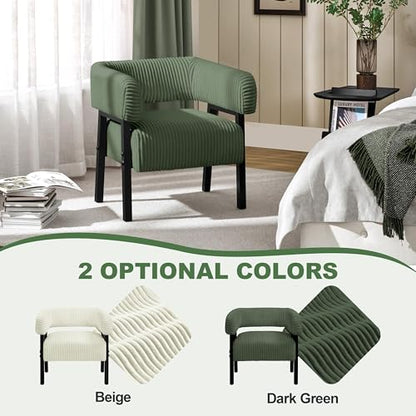 Yaheetech Accent Living Room Chair with Pocket Coiled Seat Set of 2 | Sofa Armchair | Barrel Chair | Corduroy | Comfy | Modern | Small Space | Bedroom | Reading | Dark Green - color: Dark Green