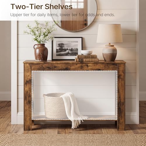 Farmhouse Console Table, 39.4'' Small Narrow Entryway Table, Wood Couch Table Behind Sofa with Storage Shelf, Slim Farmhouse Hallway Table for Living Room, Hallway, Foyer, Rustic Brown CT34RR - color: Rustic Brown