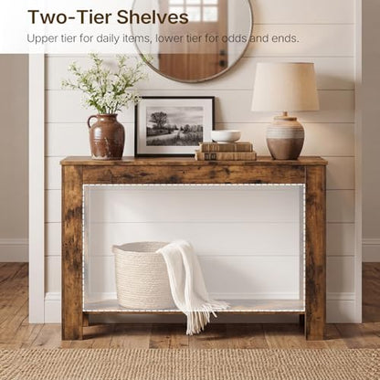 Farmhouse Console Table, 39.4'' Small Narrow Entryway Table, Wood Couch Table Behind Sofa with Storage Shelf, Slim Farmhouse Hallway Table for Living Room, Hallway, Foyer, Rustic Brown CT34RR - color: Rustic Brown