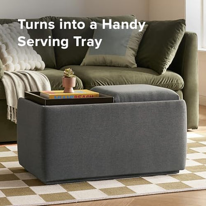 mopio Levi Storage Bench with Reversible Tray, Modern Storage Coffee Table, Bedroom Bench, Rectangular Cube Upholstered Coffee Table Ottoman for Living Room, Bedroom, Entryway (Fabric, Dark Gray) - color: Dark Gray Fabric, Rect.