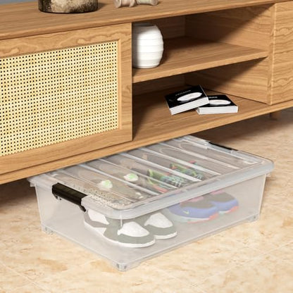 25 Quart Clear Under Bed Storage Container with Wheels, 4 Packs | Stackable Plastic Underbed Bin with Lid - size: 25 Quart