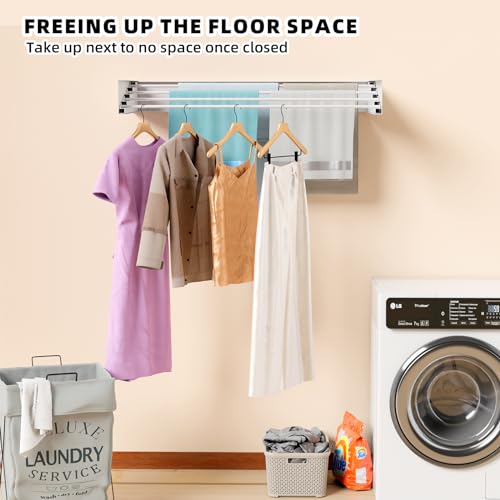 ZMBESUP Wall Mounted Drying Rack for Small Space, 23.6" Foldable Collapsible Laundry Rack, Compact Space Saver for Apartment Bathroom Balcony, Includes Wall Template (White) - size: 23.6'' Regular