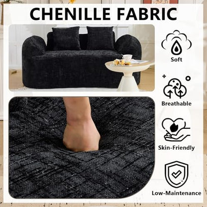 67" Curved Loveseat Sofa with 2 Pillows, Modern Boneless Couch in a Box, Small Cloud Loveseat for Bedroom Small Space Apartment Living Room, Memory Foam, Chenille, No Assembly (Black) - color: Black
