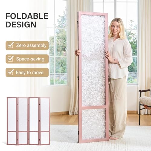 4 Panel Acrylic Room Divider Privacy Screen - Freestanding Frosted Translucent Partition, Lightweight Modern for Home Office Studio (Pink, 4 Panels) - color: Pink