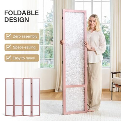 4 Panel Acrylic Room Divider Privacy Screen - Freestanding Frosted Translucent Partition, Lightweight Modern for Home Office Studio (Pink, 4 Panels) - color: Pink