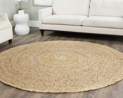 SAFAVIEH Natural Fiber Collection 9' Round Natural NF733A Handmade Farmhouse Fringe Premium Jute Area Rug - size: 9' (Round)
