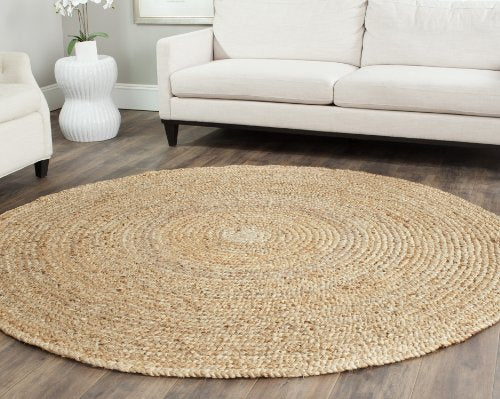 SAFAVIEH Natural Fiber Collection 5' Round Natural NF733A Handmade Farmhouse Fringe Premium Jute Area Rug - size: 5' (Round)