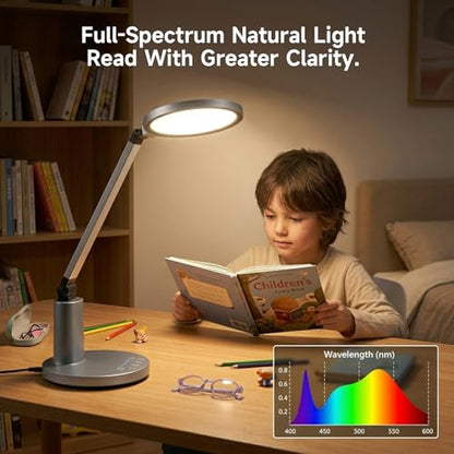 Desk Lamp for Home Office, Eye-Caring Diffused Table Lamp, 3 Colors & Dimmable Computer Lamp with Timer Function, Metal Swing Arm Reading Light