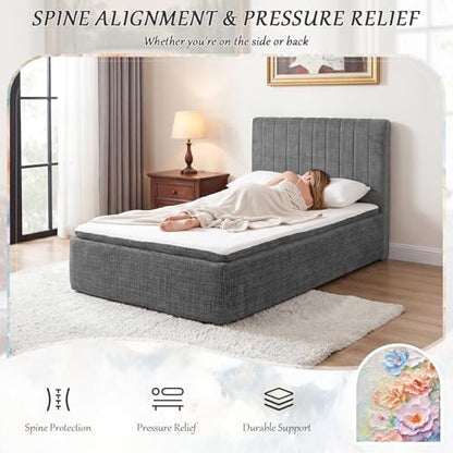 Full Compression Bed Boneless Bed Frame with Mattress and Headboard - color: Grey, size: Full