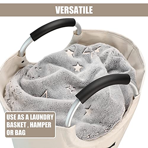DOKEHOM 125L X-Large Laundry Basket Bag, Collapsible Tall Hamper, Beige | Freestanding tall washing bin & foldable laundry bag. Extra large clothes storage basket with durable sturdy handles - color: Beige, size: 125L