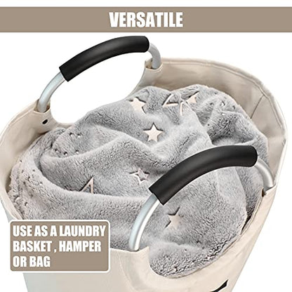 DOKEHOM 125L X-Large Laundry Basket Bag, Collapsible Tall Hamper, Beige | Freestanding tall washing bin & foldable laundry bag. Extra large clothes storage basket with durable sturdy handles - color: Beige, size: 125L