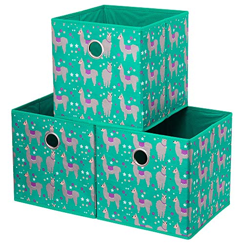 Fabric Strorage Cubes Box Basket Bins Foldable 10x10x10 Inch Lake Green Alpaca Pattern for Closet Organizer Inserts Drawers ,QY-SC16-3 - color: Alpaca(Set of 3)