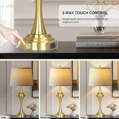 Rinweey 30" Gold Tall Table Lamps for Living Room, Touch Control Modern Bedroom Table Lamp with USB A+C Ports, 3-Way Bedside Lamps Set of 2, Elegant Metal Lamp for Night Stand Desk Side Table Office - color: Gold-30”H