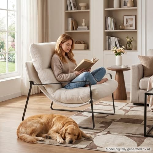 Set of 2 Modern Accent Chair, Sherpa Living Room Chair, White | Comfy Armchairs, Upholstered Lounge Armchair, Removable Seat Cushion, Black Metal Frame, For Reading Room, Bedroom, Balcony - color: White, size: 2PCS