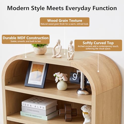LEVNARY 70" Tall Arched Bookcase, 7-Tier Freestanding Storage Cabinet with Adjustable Shelves, Thick MDF Bookshelf for Bathroom Living Room Bedroom (Natural) - color: Natural