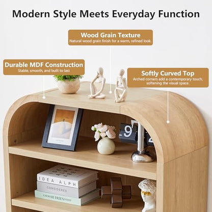 LEVNARY 70" Tall Arched Bookcase, 7-Tier Freestanding Storage Cabinet with Adjustable Shelves, Thick MDF Bookshelf for Bathroom Living Room Bedroom (Natural) - color: Natural