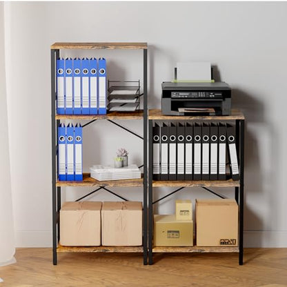 Whitmor 3 Tier Bookshelf - Small Book Shelf Industrial Bookcase, Metal Book Case Book Storage Organizer for CD/Movie/Book, Bookshelves for Bedroom Office Living Room Berry Brown