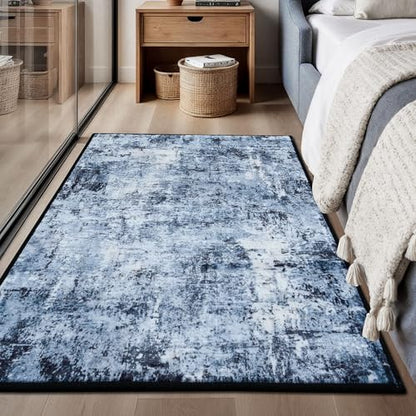 Rugflix 3x5 Entrance Rugs, Washable Navy Blue Dark Entry Small Rug | Machine Washable; Stain-Resistant; Low Pile; Non-Slip; Modern Abstract; Black Carpet for Entryway Kitchen Hallway Home - color: 01-ocean Blue, size: 3' x 5' (Rectangular)