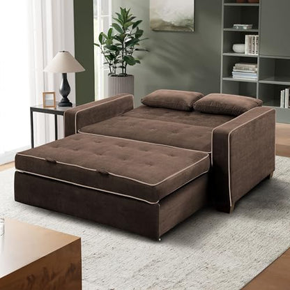 Serta Ainsley 66.5" Convertible Sleeper Loveseat, Full Size, Dreamcoil Comfort, Soft Woven Fabric, Java - color: Java, size: Full Loveseat