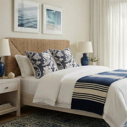 Cotton Navy Blue 22x22 Floral Decorative Sofa Couch Throw Pillow Covers | Set of 2 Panels,Lumbar Pillow,Rectangle,Printed Patterned,Living Room Bedroom Office,Boho Modern Retro Country Farmhouse - color: Bf-navy Blue, size: 22" x 22" (Pack of 2)
