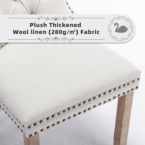 Linen Upholstered Dining Chairs Set of 2, Modern Style Kitchen Side Chairs with Nailhead Trim and Wood Leg, Metal Pulling Ring for Dining Room Living Room(Beige,Set of 2) - color: Beige-linen, size: Set of 2