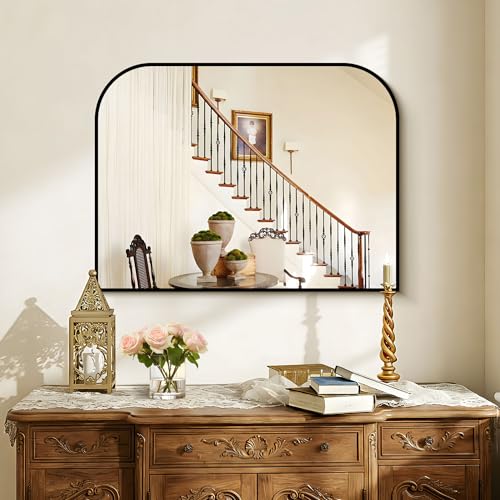 COFENY Bathroom Mirror, 32x24 inch Black Rectangle Wall Mounted Mirror with Thin Frame, Bathroom Vanity Mirrors for Over Sink, Entryway, Living Room, Bedroom - color: Black, size: 24"L x 32"W