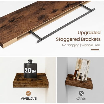 Vivelove Floating Shelves 9 inch Deep 16”Long Set of 2, Rustic Brown | Easy Install With Hardware, 1.5" Thick, Invisible Brackets, Wall Mounted, No Sagging, For Any Room - color: Rustic Brown, size: 16”wx9.3”dx1.5”h