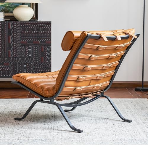 Imitation Leather Upholstered Armless Chair Modern Design Luxury Lounge Chair (Brown) - color: Brown